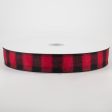 1.5  Brushed Buffalo Plaid Ribbon: Black & Red (50 Yards) Supply