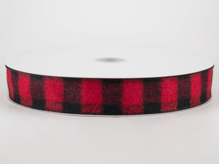 1.5  Brushed Buffalo Plaid Ribbon: Black & Red (50 Yards) Supply