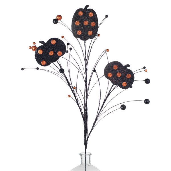 37  Glitter Polka Dot Pumpkin Ball Spray: Black & Orange For Discount