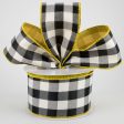 2.5  Two Sided Buffalo Plaid & Linen Ribbon: Black, White, Yellow (10 Yards) For Sale