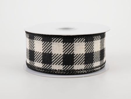 1.5  Cream Canvas Black Buffalo Plaid Ribbon (10 Yards) Online Hot Sale