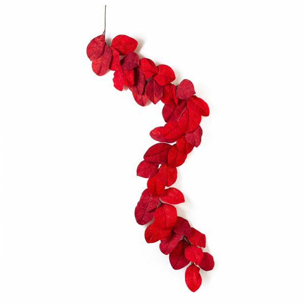 6  Flocked Glitter Magnolia Leaves Garland: Red Online Sale