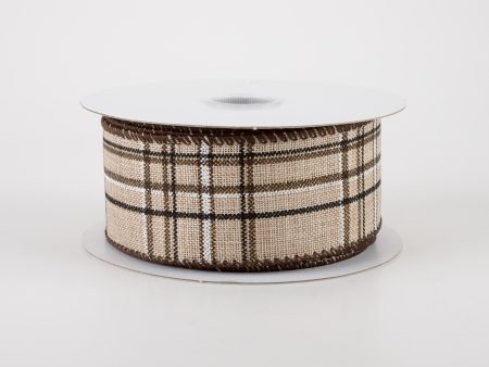 1.5  Cornelia Plaid Ribbon: Brown, Black & White (10 Yards) For Sale