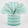 2.5  Vertical Variated Stripes Ribbon: Ivory & Teal (10 Yards) Hot on Sale