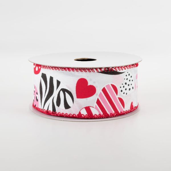 1.5  Cheetah, Zebra, Dot, Stripe Hearts Ribbon: White (10 Yards) Online Hot Sale