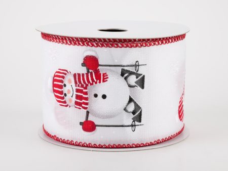 2.5  White Satin Skiing Snowman Ribbon: Red, White (10 Yards) Cheap