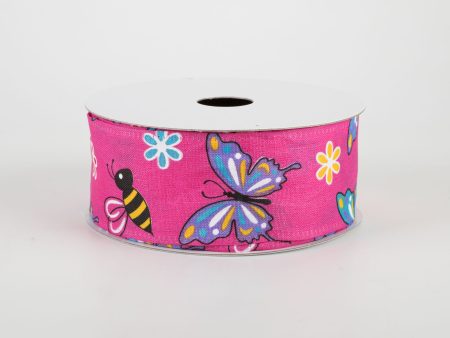 1.5  Butterflies & Bees Ribbon: Fuchsia (10 Yards) Supply