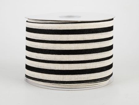 2.5  Vertical Variated Stripes Ribbon: Ivory & Black (10 Yards) Fashion