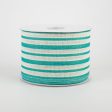 2.5  Vertical Variated Stripes Ribbon: Ivory & Teal (10 Yards) Hot on Sale