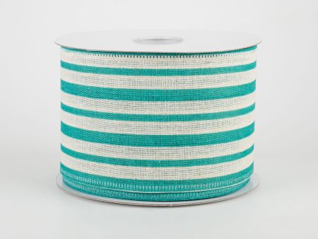 2.5  Vertical Variated Stripes Ribbon: Ivory & Teal (10 Yards) Hot on Sale