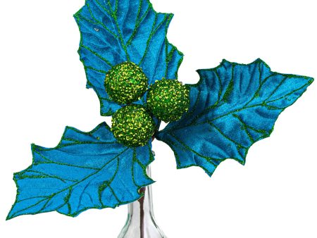 13  Velvet Holly Leaf Pick: Blue & Green Online Hot Sale