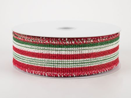 1.5  Burlap Vertical Stripe Ribbon: Green, Red, White (10 Yards) For Discount