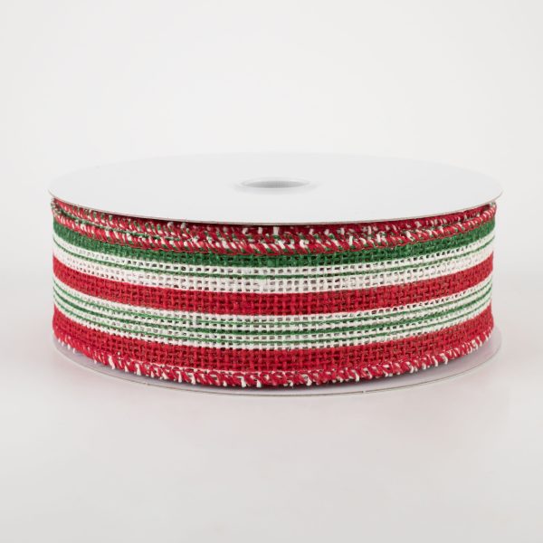 1.5  Burlap Vertical Stripe Ribbon: Green, Red, White (10 Yards) For Discount