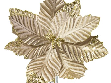 11  Velvet Glitter Poinsettia Stem: Gold Online now