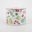 2.5  White Glitter Satin Christmas Treats Ribbon: Red & Green (10 Yards) Online