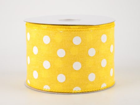 2.5  Stiff Linen Polka Dot Ribbon: Yellow (10 Yards) Online Hot Sale