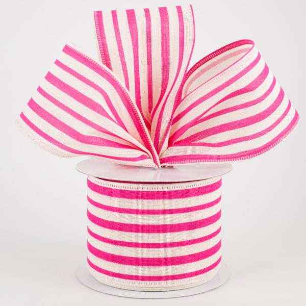 2.5  Vertical Variated Stripes Ribbon: Ivory & Pink (10 Yards) Fashion