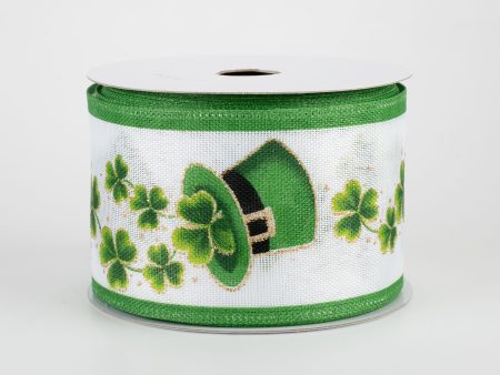 2.5  Shamrock Leprechaun Hat Ribbon: White (10 Yards) For Discount