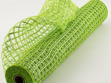 21  Wide Weave Metallic Mesh: Lime Green Check Fashion