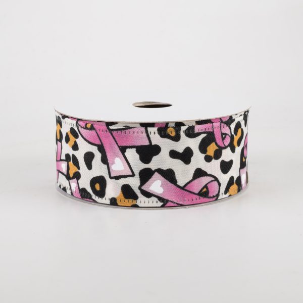 1.5  Cheetah & Pink Breast Cancer Satin Ribbon (10 Yards) For Sale