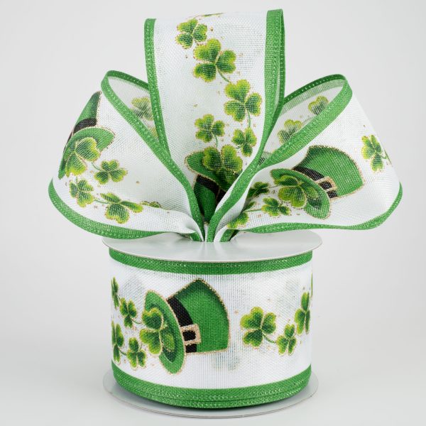 2.5  Shamrock Leprechaun Hat Ribbon: White (10 Yards) For Discount