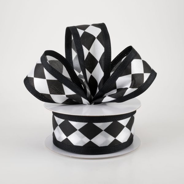 1.5  Black & White Harlequin Ribbon (10 Yards) Fashion