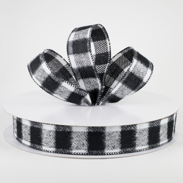 1.5  Brushed Buffalo Plaid Ribbon: Black & White (50 Yards) Fashion