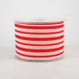 2.5  Vertical Variated Stripes Ribbon: Ivory & Red (10 Yards) Discount