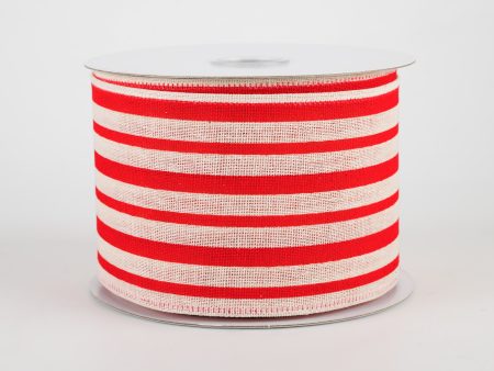 2.5  Vertical Variated Stripes Ribbon: Ivory & Red (10 Yards) Discount