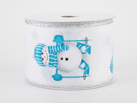 2.5  White Satin Skiing Snowman Ribbon: Blue, White (10 Yards) Online Hot Sale