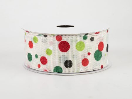 1.5  Christmas Dots Ribbon: Ivory (10 Yards) Supply