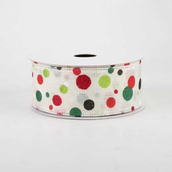 1.5  Christmas Dots Ribbon: Ivory (10 Yards) Supply