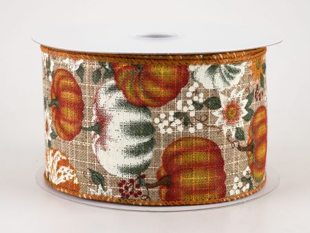 2.5  Textured Linen Pumpkins & Sunflowers Ribbon (10 Yards) For Sale