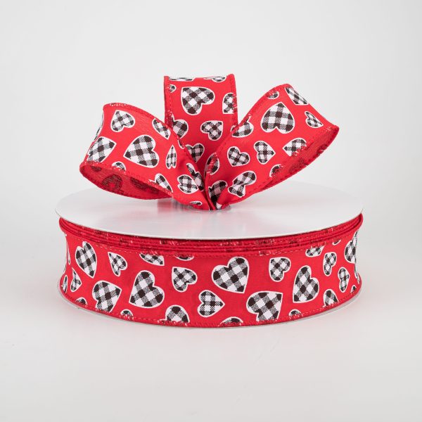 1.5  Buffalo Check Heart Ribbon: Red (50 Yards) For Cheap