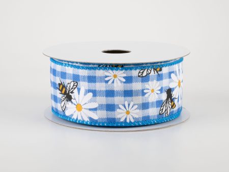 1.5  Daisies & Bees Ribbon: Cobalt Blue Gingham (10 Yards) For Discount