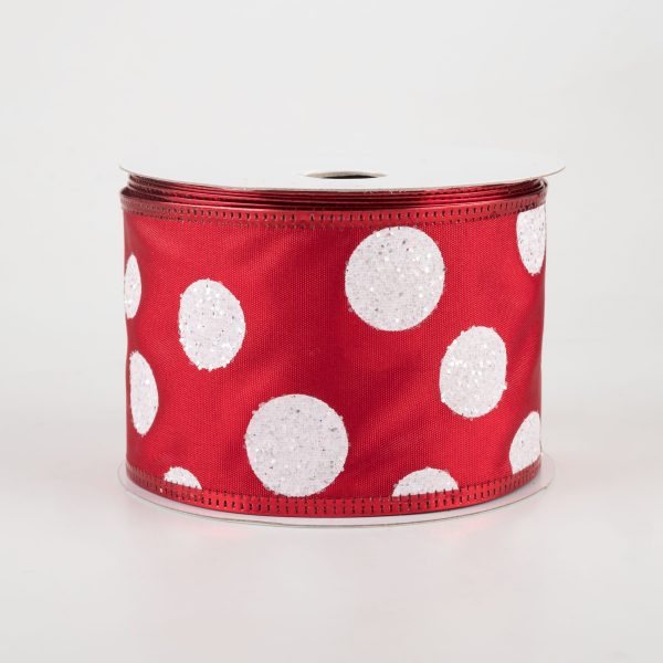 2.5  White Glitter Big Dot Satin Ribbon: Red (10 Yards) Sale