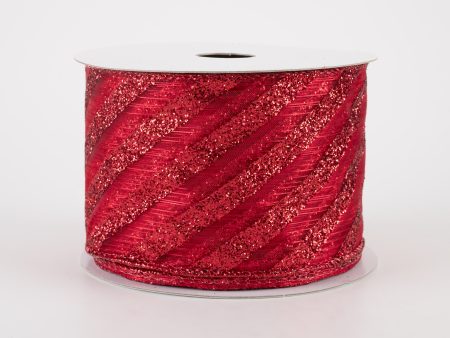 2.5  Sheer & Metallic Red Candy Cane Stripe Ribbon (10 Yards) Cheap