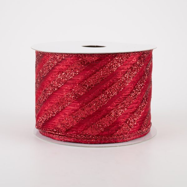 2.5  Sheer & Metallic Red Candy Cane Stripe Ribbon (10 Yards) Cheap