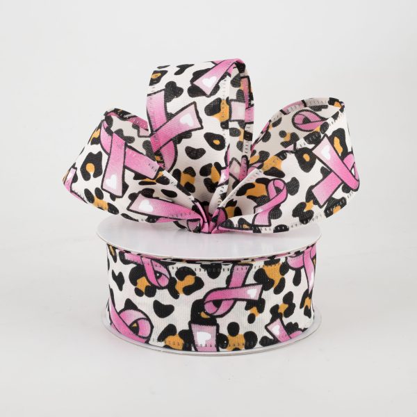 1.5  Cheetah & Pink Breast Cancer Satin Ribbon (10 Yards) For Sale