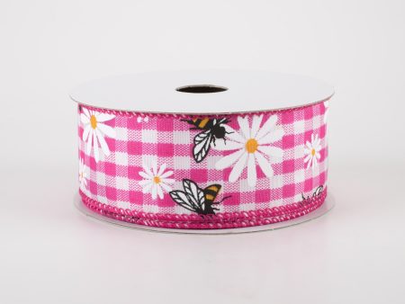 1.5  Daisies & Bees Ribbon: Fuchsia Pink Gingham (10 Yards) Hot on Sale