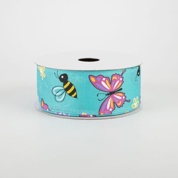 1.5  Butterflies & Bees Ribbon: Teal (10 Yards) Hot on Sale