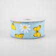 1.5  Daisies & Butterflies Linen Ribbon: Light Blue (10 Yards) For Cheap