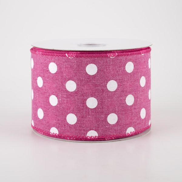 2.5  Stiff Linen Polka Dot Ribbon: Fuchsia Pink (10 Yards) Online