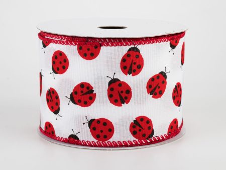 2.5  White Satin Ladybugs Ribbon (10 Yards) Fashion