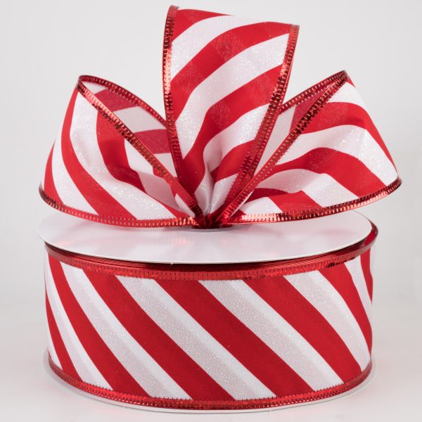 2.5  White Glitter Candy Cane Stripe Ribbon (50 Yards) Online now