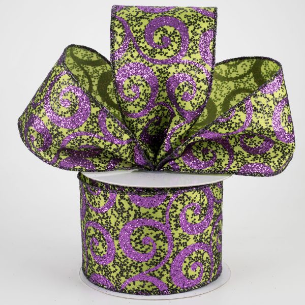 2.5  Ultra Glitter Swirls Ribbon: Lime & Purple (10 Yards) Cheap