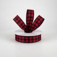 7 8  Woven Wired Buffalo Plaid Ribbon: Red & Black (10 Yards) Online