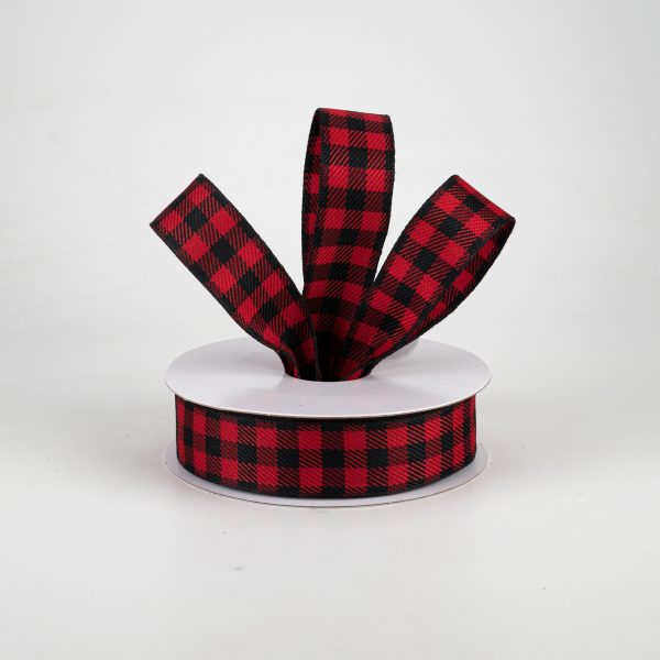 7 8  Woven Wired Buffalo Plaid Ribbon: Red & Black (10 Yards) Online