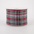 2.5  Woven Plaid Ribbon: Grey, White, Red, Black (10 Yards) Cheap