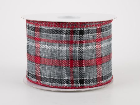 2.5  Woven Plaid Ribbon: Grey, White, Red, Black (10 Yards) Cheap